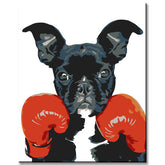 Painting by Numbers Art Black Dog with Red Boxing Gloves